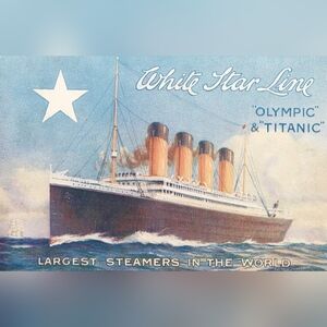 White Star Line "Olympic & Titanic" Vintage Ship Print - Blue, Brown, Cream